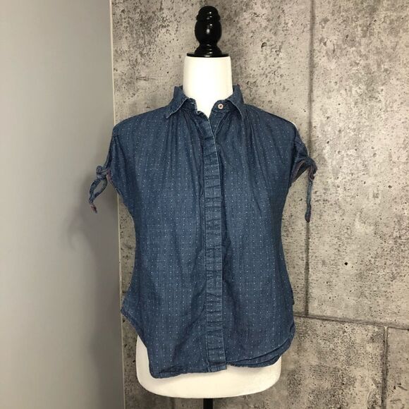 🚨 Anthro Holding Horses Cold Shoulder Chambray Dot - Picture 2 of 11